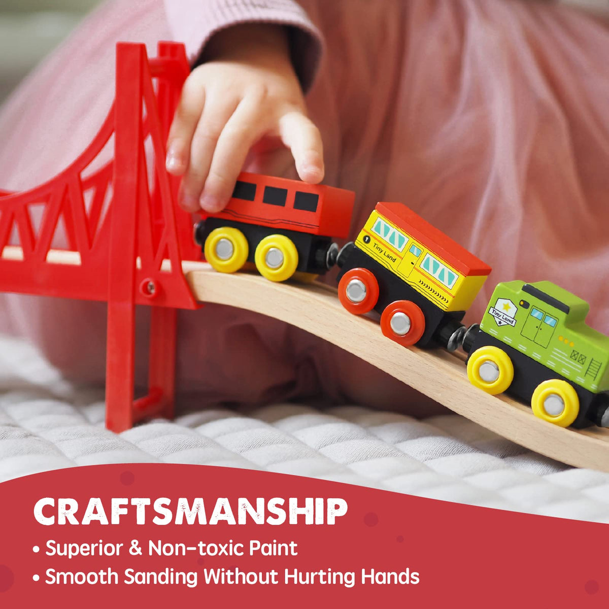 Tiny Land 110PCS Wooden Train Set, Toy Train with Tracks