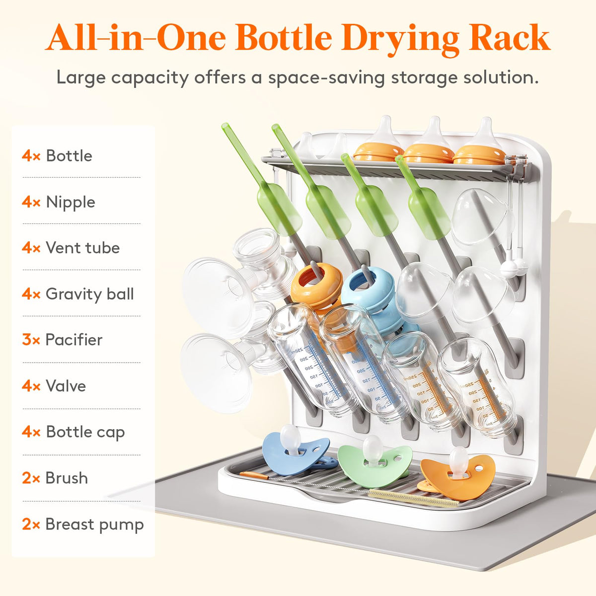 Lifewit 15-Hooks Baby Bottle Drying Rack with Drain Mat for Countertop