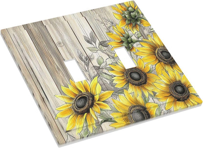 Decorative Switch Plates Floral Sunflower Rustic Flower Vintage Wood 2 Gang Double Toggle Outlet
