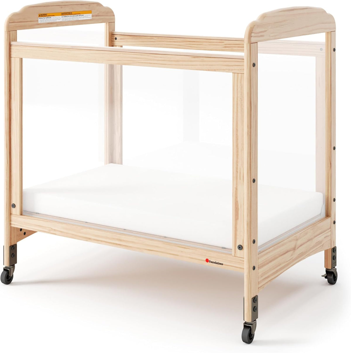 Foundations Serenity Compact Clearview Daycare Crib, Fixed Side, Durable Wood Construction