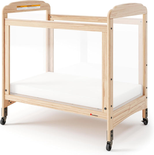 Foundations Serenity Compact Clearview Daycare Crib, Fixed Side, Durable Wood Construction