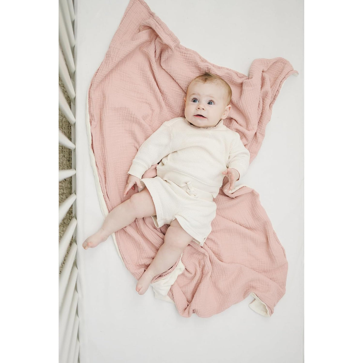 Konssy Baby Blankets for Unisex Boys Girls, Super Soft Nursery Minky Blankets with Muslin Cotton