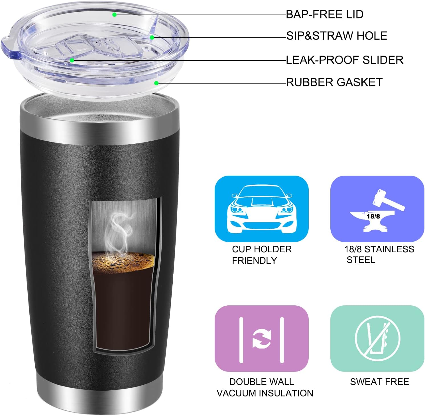VEGOND 20oz Tumbler with Lid and Straw Stainless Steel Tumbler Cup Bulk Vacuum Insulated Double