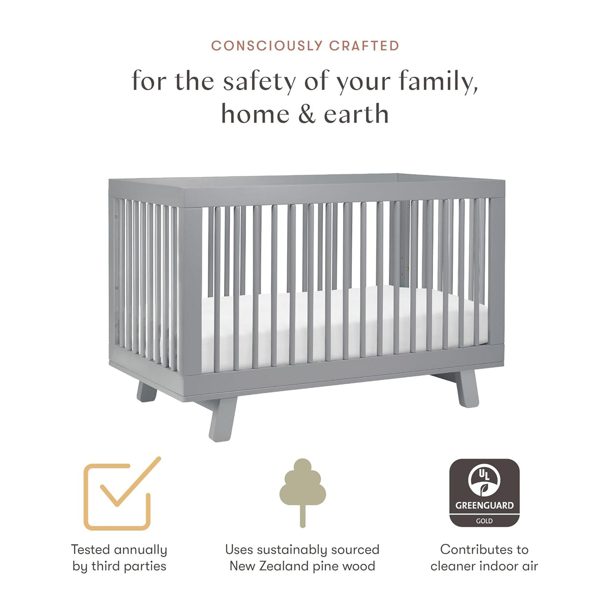 Babyletto Hudson 3-in-1 Convertible Baby Crib - GREENGUARD Gold Certified Convertible Crib to