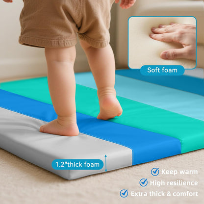 Foam Baby Play Mat: PU Leather Waterproof Kids Playmat - Trifold Floor Mat - Large Play Mat for
