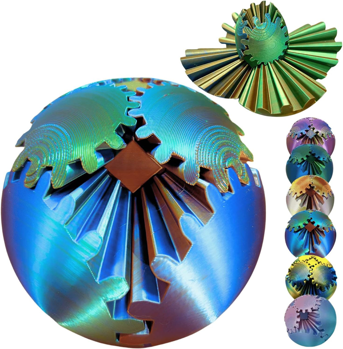 GearSphere 4.2in 3D Printed Gear Sphere Spin Ball Cube Fidget Toy, Stress Ball, Desk Toy for