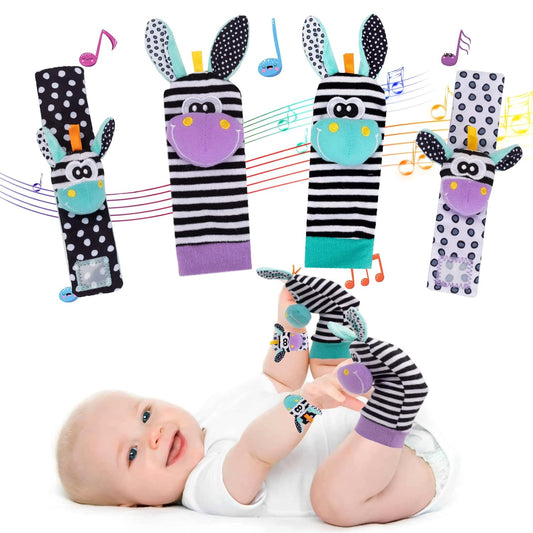 Wrist Rattles for Babies Rattle Socks Wrist Strap Rattles Set Cartoon Socks Cute Animal Baby
