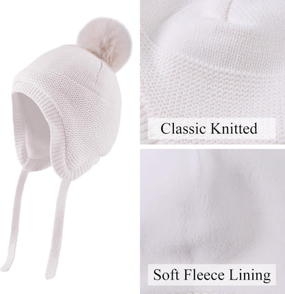 Basic Winter Baby Beanie Gloves Boys Girls Knitted Hat Pompom Kids Earflap Hats Warm Infant Toddler