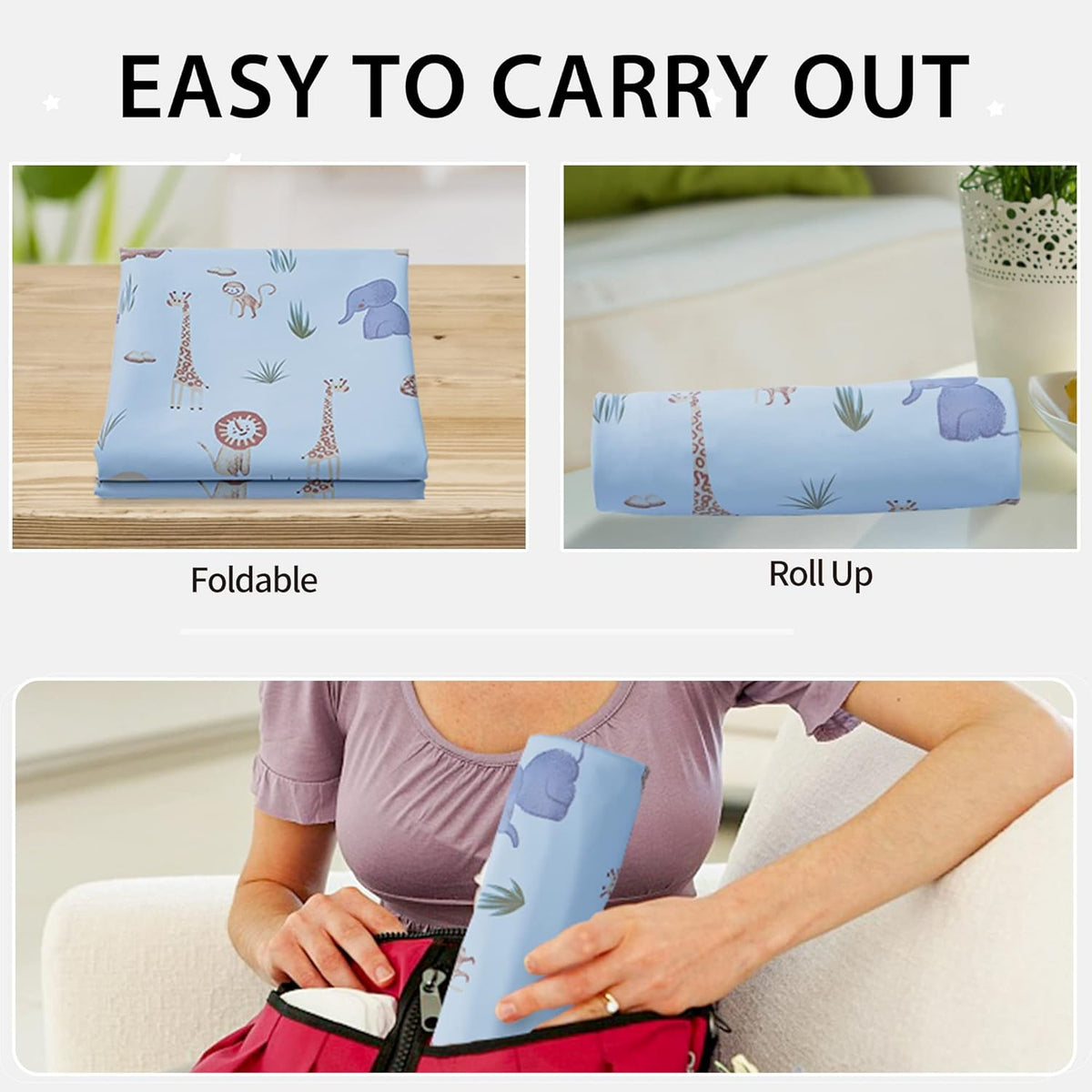 Vegan Leather Baby Changing Mat - Wipeable Portable Changing Pad, Foldable Travel Changing Mat for