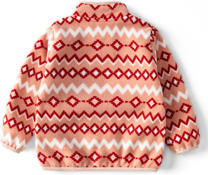 Kids Printed Polar Fleece Jacket Toddler Baby Boys Girls Autumn Winter Warm Sherpa Lining Outerwear