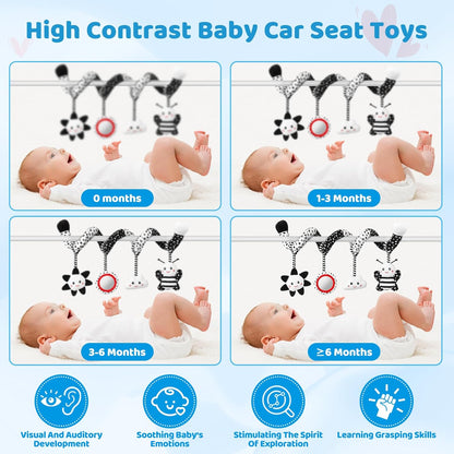 Car Seat Toys Hanging and Stroller Toys for Babies 0-6 Months，High Contrast Baby Toys for Newborn 0