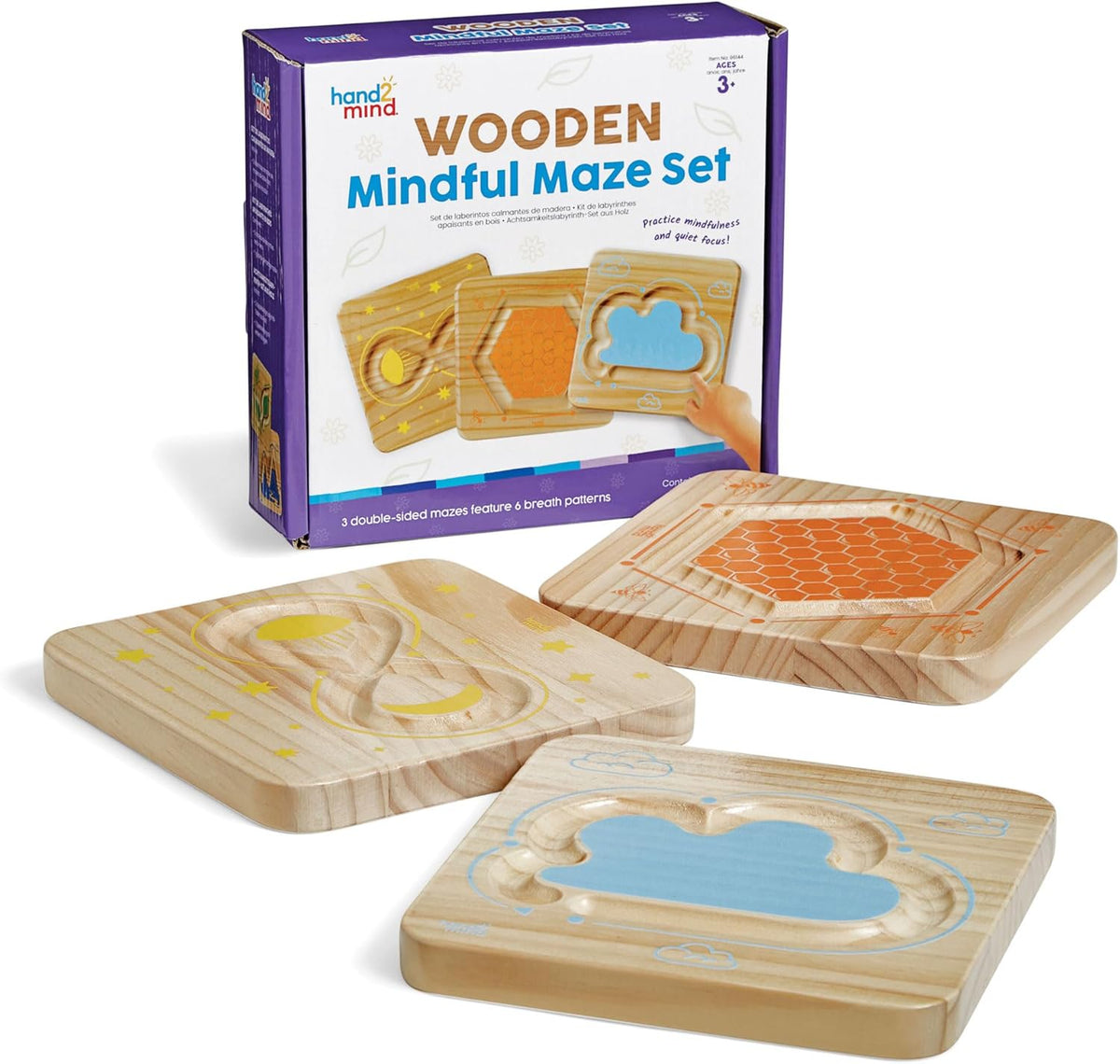 hand2mind Wooden Mindful Maze Set, Tactile Sensory Toys for Toddlers, Anxiety Relief Items, Calm