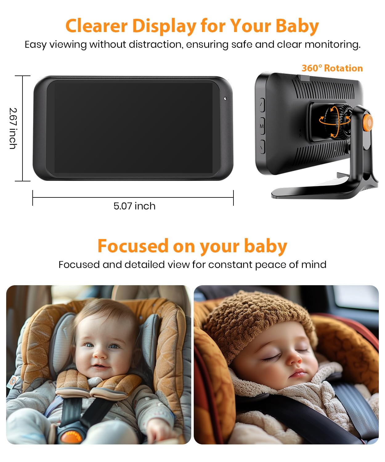 USB Car Camera for Baby : 4.5" Baby Car Camera with 1080P Crystal Clear Mirror View, Easy