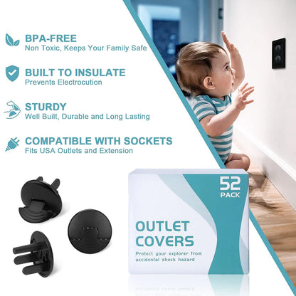52 Pack Black Safety Outlet Covers Baby Proofing, Electrical Socket Outlet Plugs 3-Prong Child