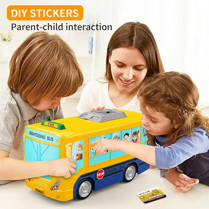 HONGTUO School Bus Toy with Sound and Light Simulation Steering Wheel Driving Toy Toddlers School