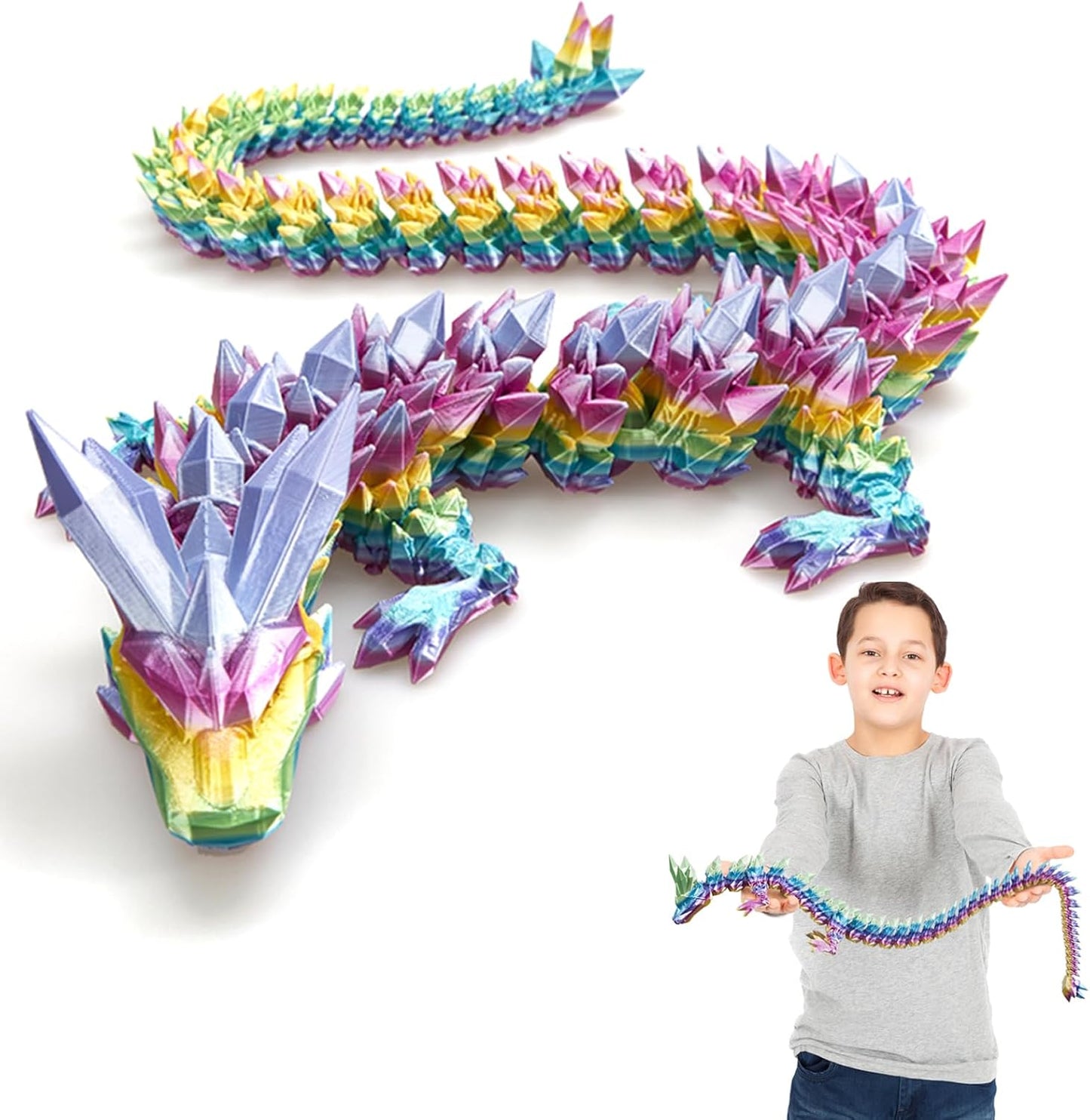 3D Printed Dragon, 3D Dragon ,30 Inch 3D Printed Fidget Dragon, Bigger Fidget Crystal Dragon Toys