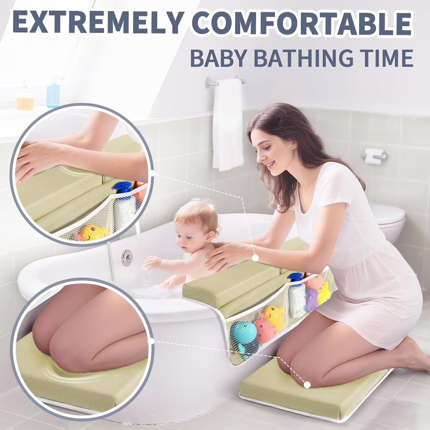 URMYWO Bath Kneeler and Elbow Rest Pad Set - 1.5" Thick Baby Bath Kneeler Pads with Toys Organizer