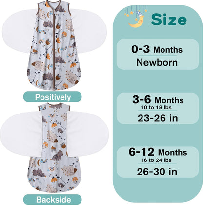 Newborn Sleep Sack Baby Swaddle,3-Way Adjustable Wearable Blanket,100% Rayon Cotton Swaddling