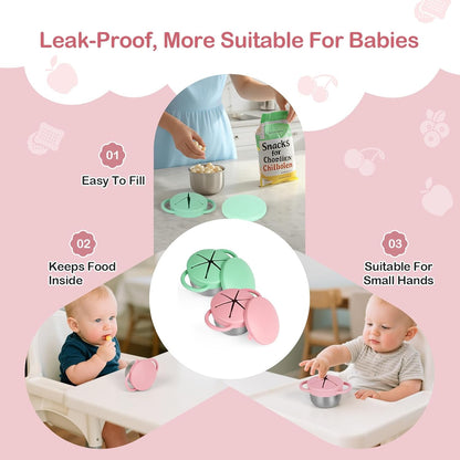 2 Pack Snack Cups for Toddlers Spill Proof - Detachable Stainless Steel Toddler Snack Cups with