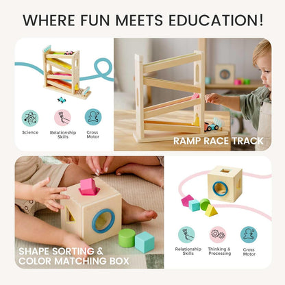 Tiny Land Montessori Toy Set for Baby 16-18 Months Adventure Play Kit - 7-in-1 Ramp Race Track