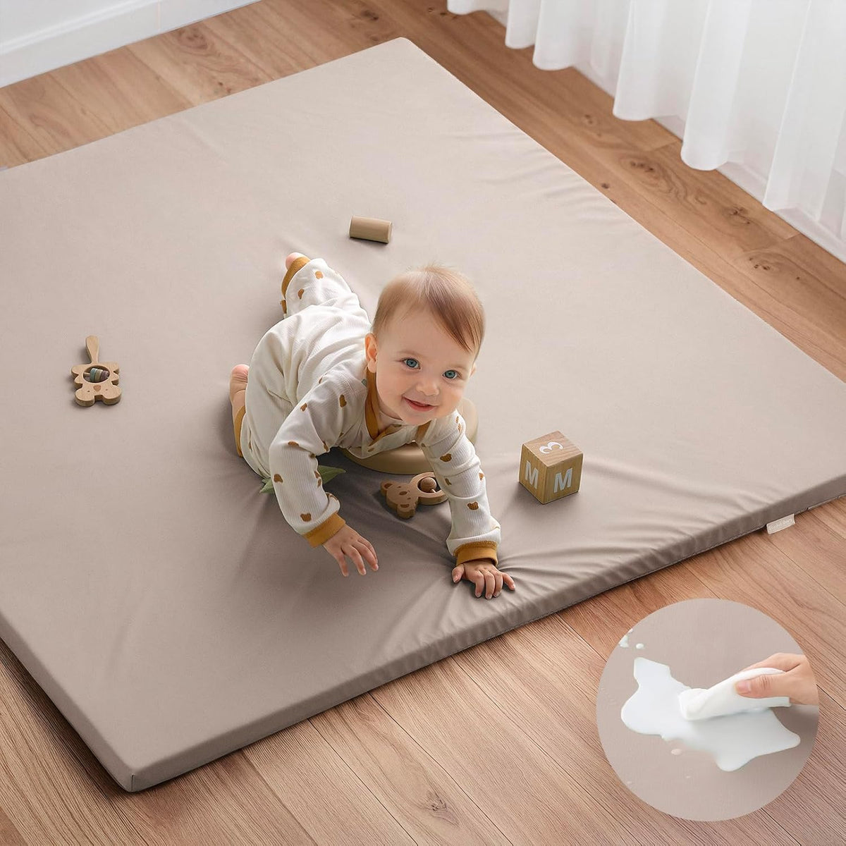 Blissful Diary Vegan Leather Baby Play Mat, 50x50 Thicken Foam Cushioned & Waterproof Playpen Mat