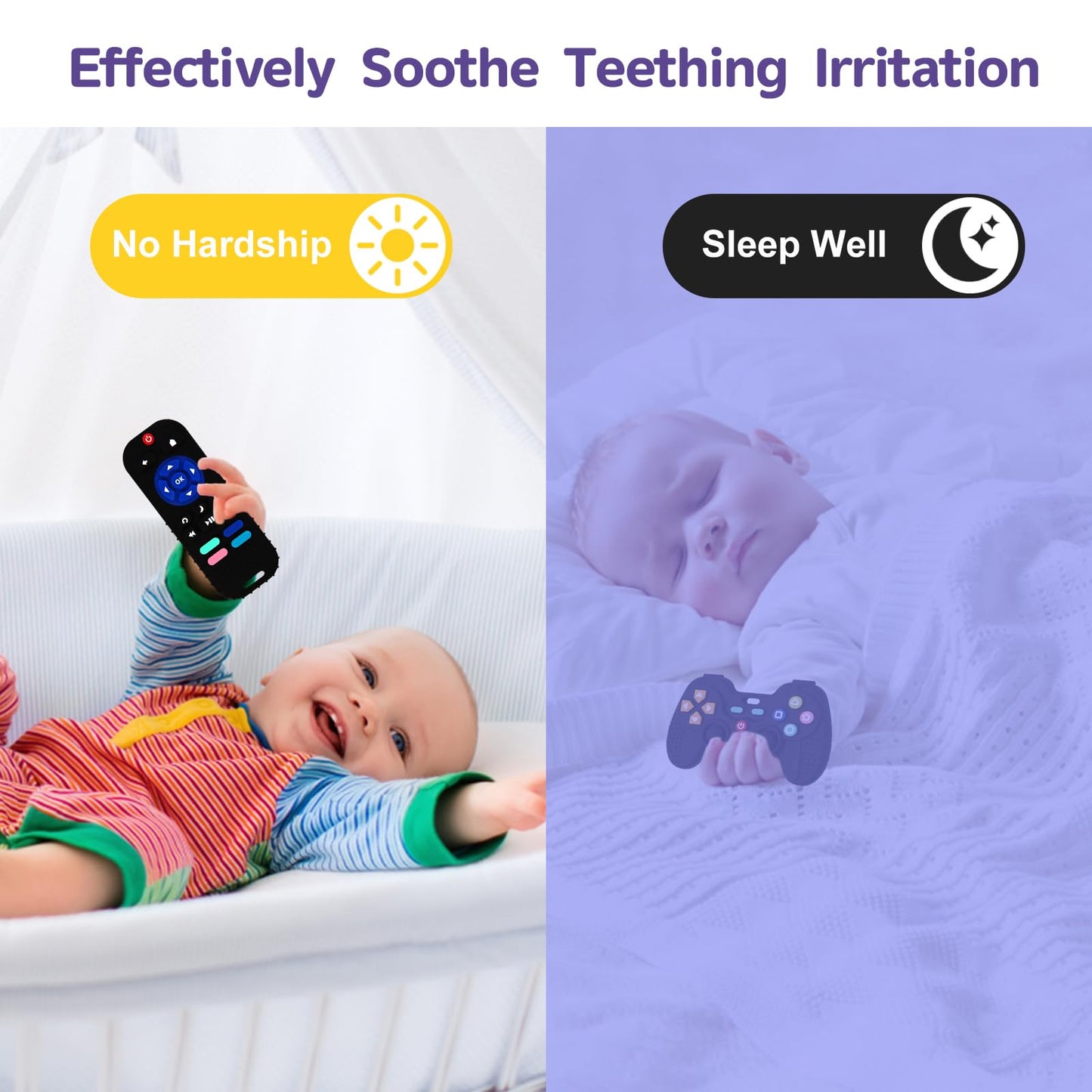 Hooku 2 Pack Silicone Teething Toys for Babies 0-6 Months, Teethers for Babies 6-12 Months, Remote