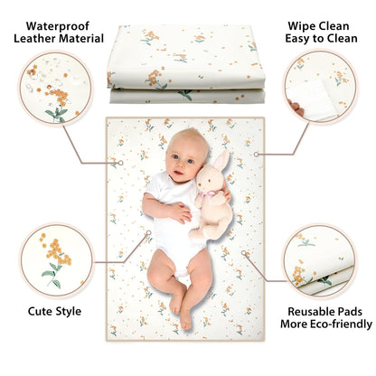 Vegan Leather Baby Changing Mat - Wipeable Portable Changing Pad, Foldable Travel Changing Mat for