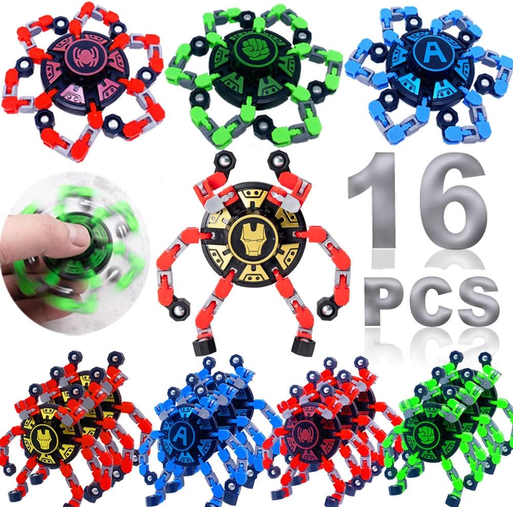 16Pack Fingertip Gyro Toy Mechanical Top DIY Deformation Robot Metal Transformable Spinners Funny