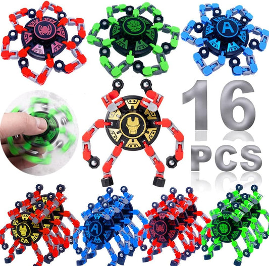 16Pack Fingertip Gyro Toy Mechanical Top DIY Deformation Robot Metal Transformable Spinners Funny