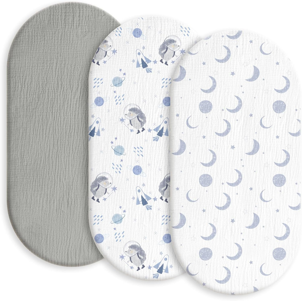 Gllquen Baby Muslin Bassinet Sheets 3 Pack, Breathable Elastic Cozy Fitted Cotton Bassinet Mattress