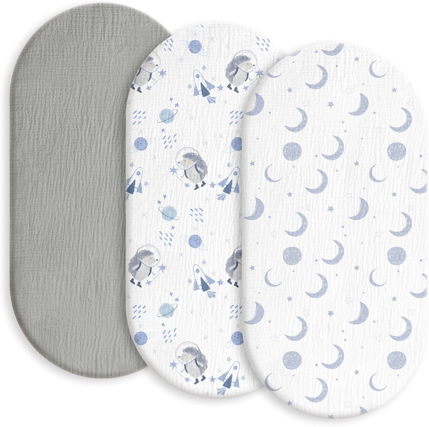 Gllquen Baby Muslin Bassinet Sheets 3 Pack, Breathable Elastic Cozy Fitted Cotton Bassinet Mattress