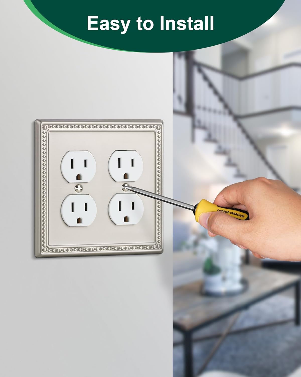 2-Pack Double Duplex Outlet Cover, Brushed Nickel Metal Switch Plates and Outlet Covers, Pearls