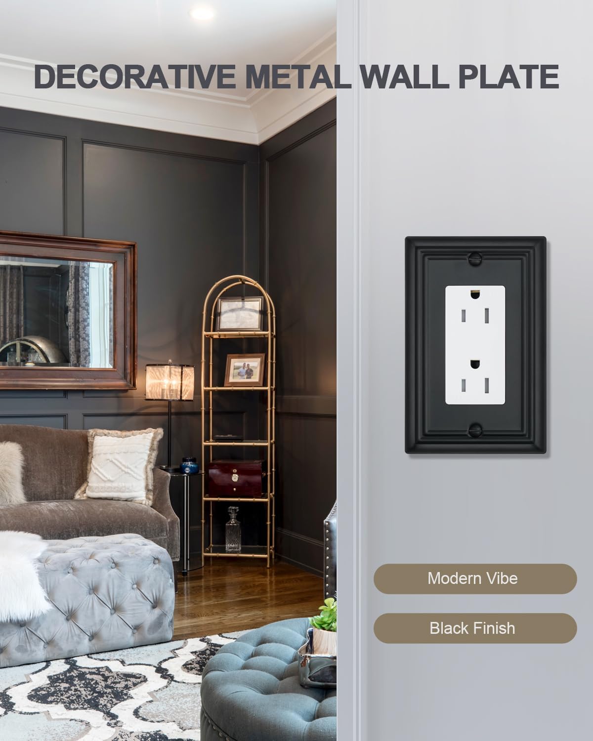 4-Pack Decorator Outlet Covers, Decorative Black Wall Plates, Metal Outlet Cover Plates for