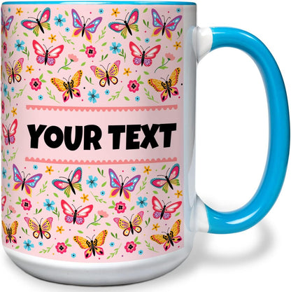 Personalized Mug for Kids - Butterflies - Custom Name/Text, Ceramic Hot Chocolate/Cocoa/Coffee Cup