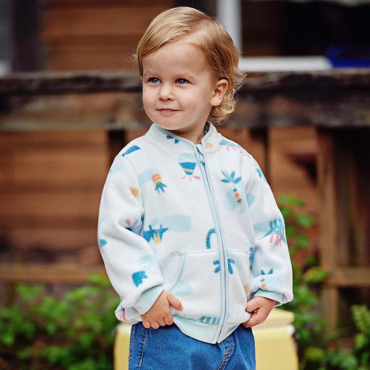 DAVE & BELLA Kids Printed Polar Fleece Jacket Toddler Baby Boys Girls Zip Up Long Sleeve Spring