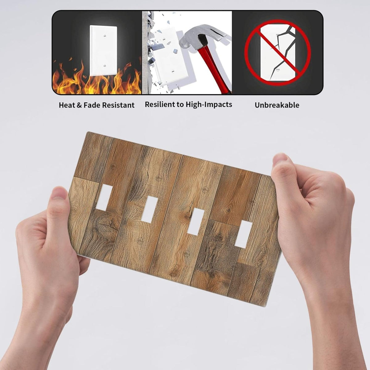 Light Switch Covers Retro Rustic Brown Wood Grain Quad Toggle Electrical Faceplate 4 Gang Wall