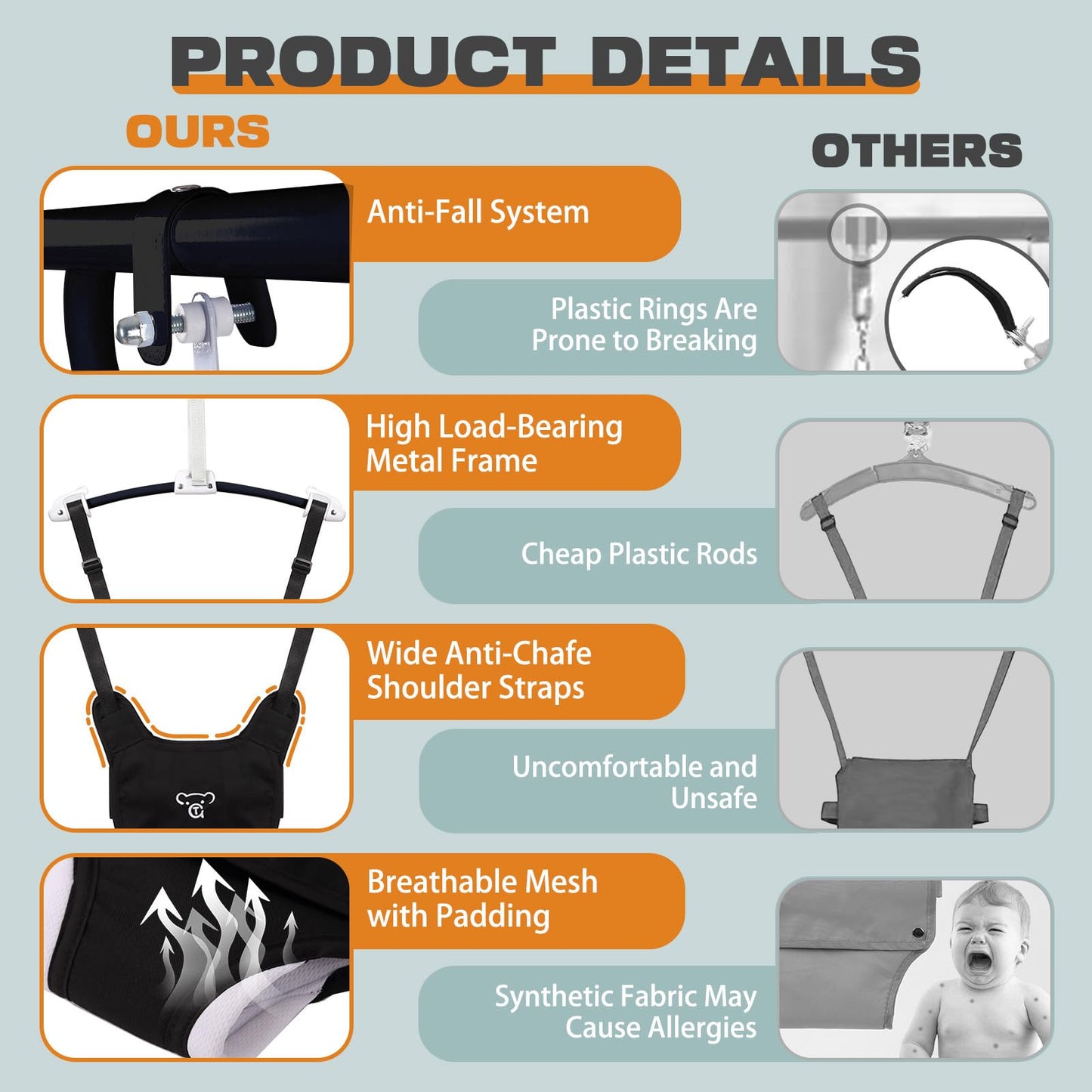 2-in-1 Baby Jumper & Swing - Foldable Stand, Stable Toddler Swing Set for Indoor & Outdoor Use