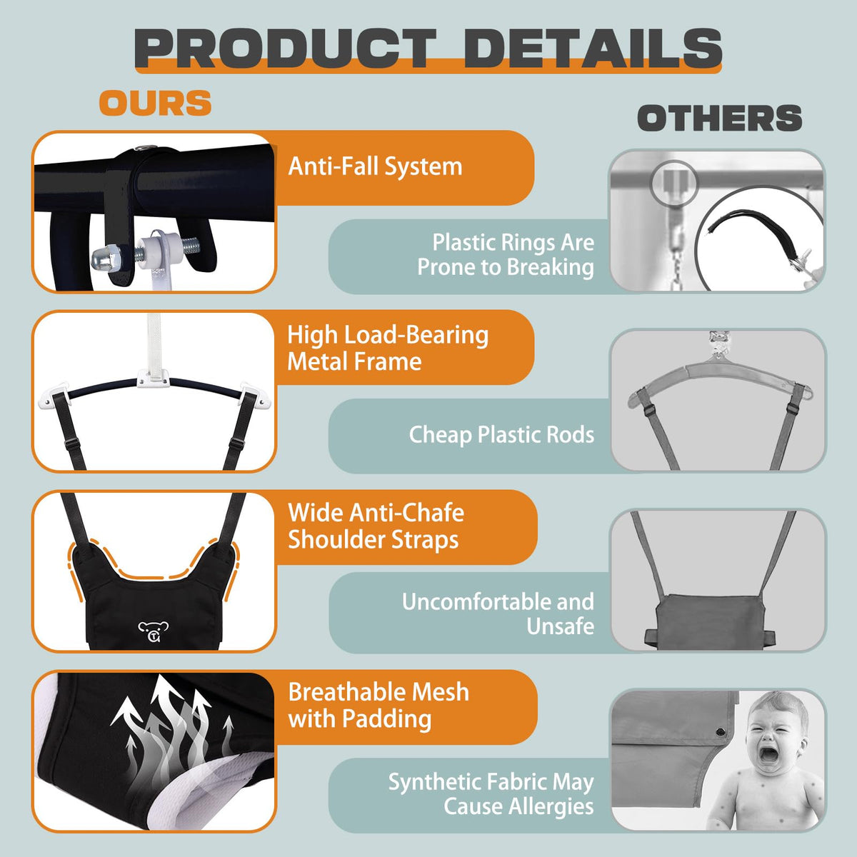 2-in-1 Baby Jumper & Swing - Foldable Stand, Stable Toddler Swing Set for Indoor & Outdoor Use