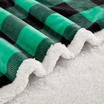 Touchat Sherpa Green and Black Buffalo Plaid Christmas Twin Blanket 60" X 70", Fuzzy Fluffy Soft