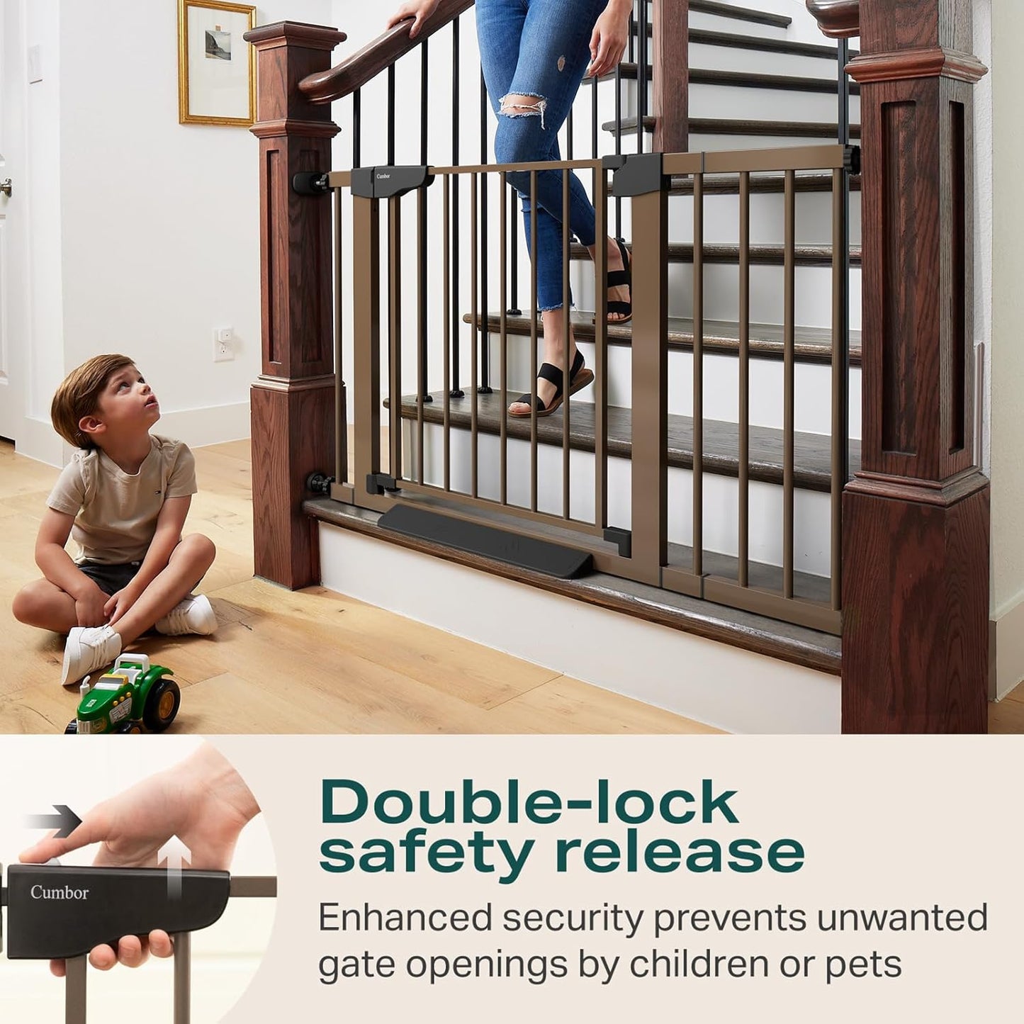 Cumbor 2 Pack 29.7-46" Baby Gate for Stairs, Mom's Choice Awards Winner-Auto Close Dog Gate for