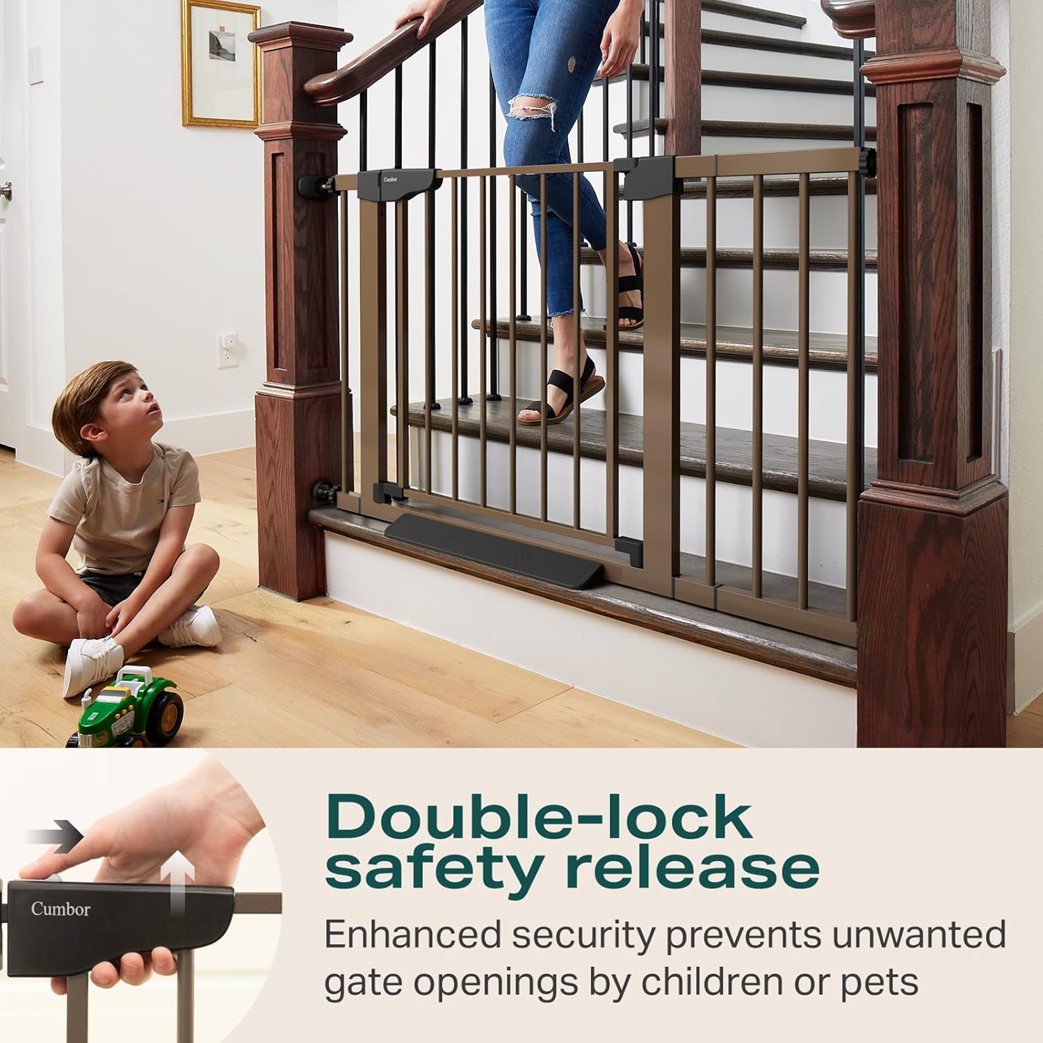 Cumbor 29.7-46" Baby Gate for Stairs, Mom's Choice Awards Winner-Auto Close Dog Gate for the House
