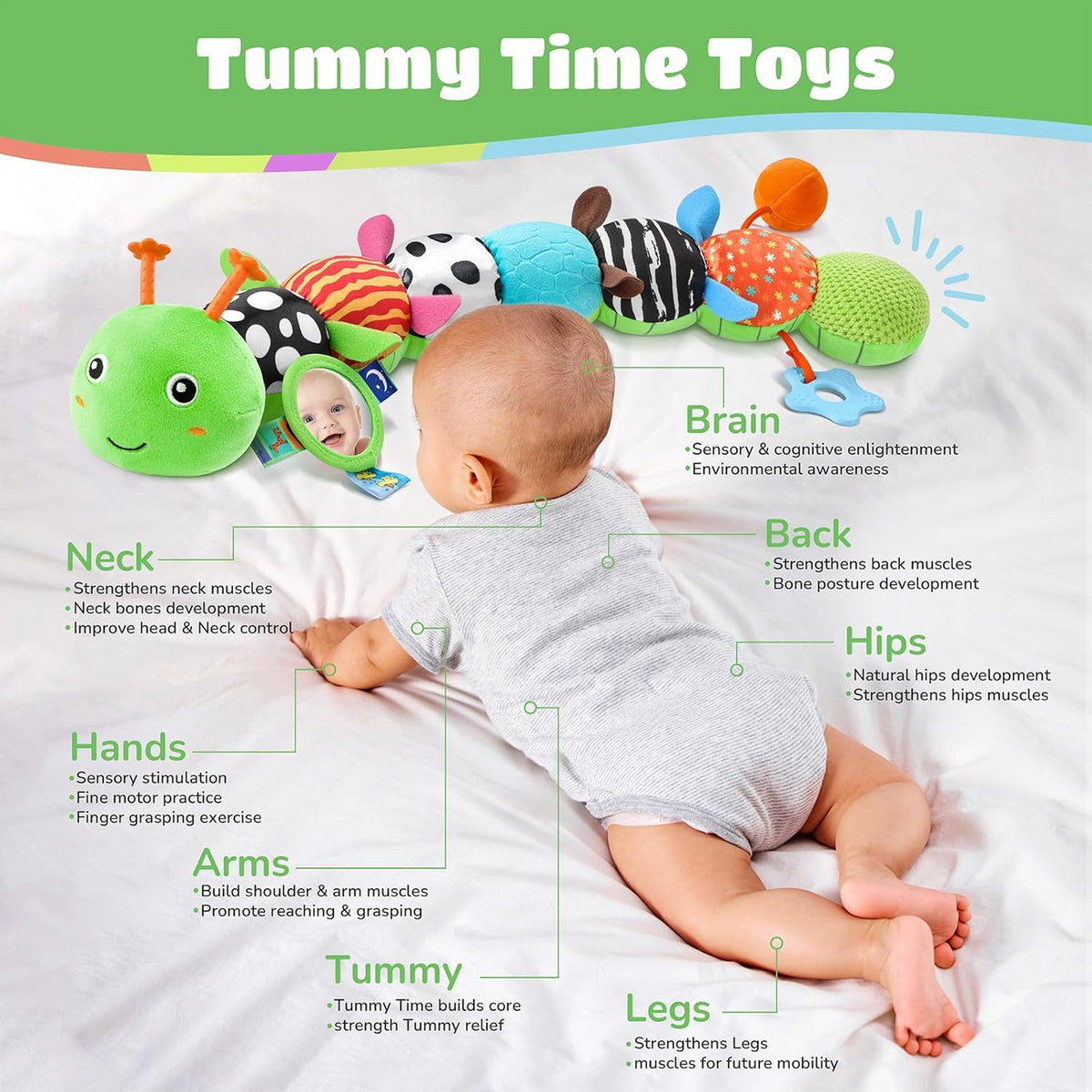 Baby Toys 6-12 Months Music Caterpillar Infant Toys Stuffed Animals 0-3-6 Months Tummy Time