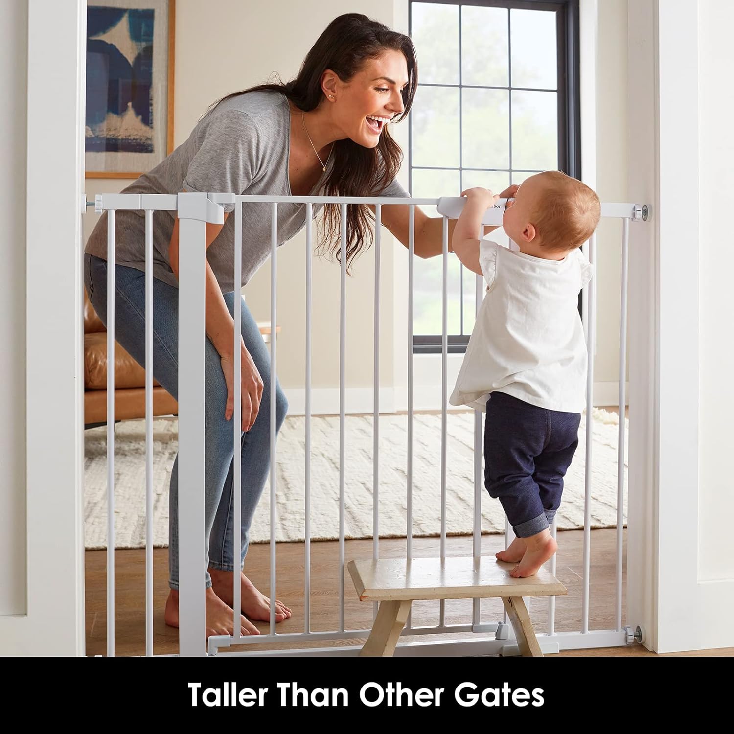 Cumbor 36" Extra Tall Baby Gate for Dogs and Kids with Wide 2-Way Door, 29.7"- 46" Width, and Auto