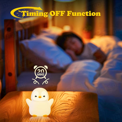 UNEEDE Standing Penguin Night Light with Detachable Bunny Hat - Rechargeable Silicone Touch Lamp