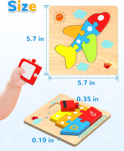 Yetonamr Wooden Toddler Puzzles Gifts Toys for 1 2 3 Years Old Boys Girls, 4 Vehicle Shape