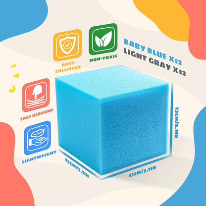 Foam Pit Cubes, 24 PCS 5 Inches Gymnastics Foam Blocks Trampoline Blocks, Multi-Sport Protective