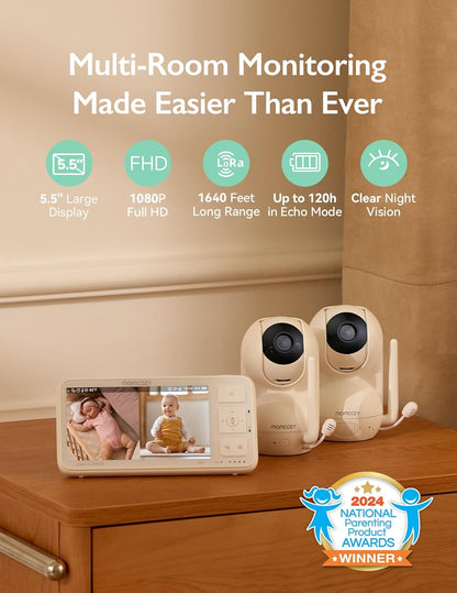 Momcozy Baby Monitor with 2 Cameras 5.5" 1080P Full HD Split Screen Video Baby Monitor with Camera