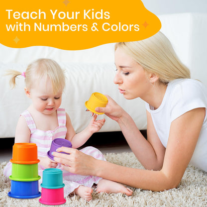 Stacking Cups Baby Toy Educational Cup Stacking Set 8-Pc Rainbow Stackable Cups | Nesting Cups for