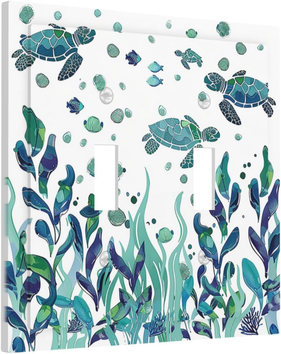 Decorative Switch Plates Vibrant Turtle Seagrass Watercolor Painting 2 Gang Double Toggle Outlet