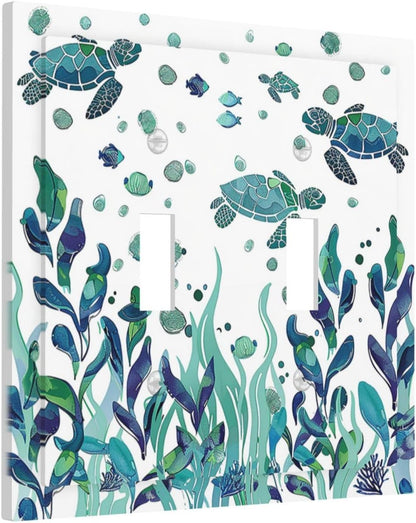 Decorative Switch Plates Vibrant Turtle Seagrass Watercolor Painting 2 Gang Double Toggle Outlet